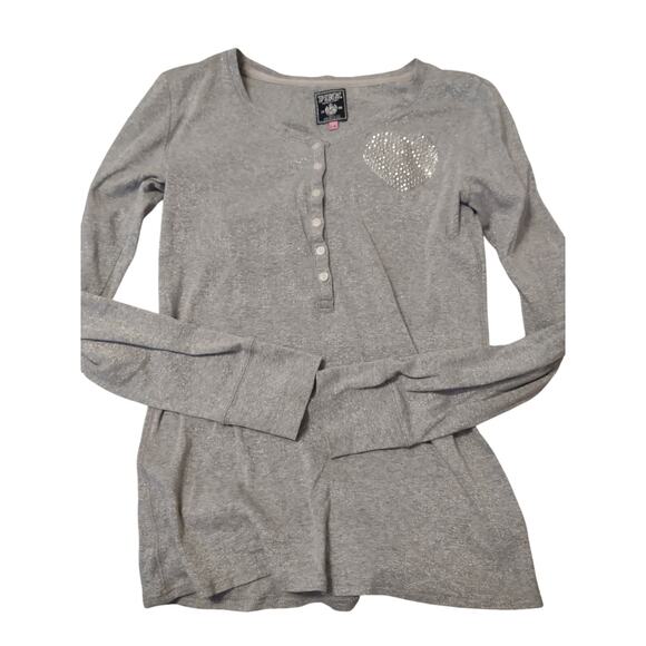 Victoria's secret Pink Y2K Sparkly Henley Shirt Medium Preppy Twee Twilightcore - Picture 1 of 6